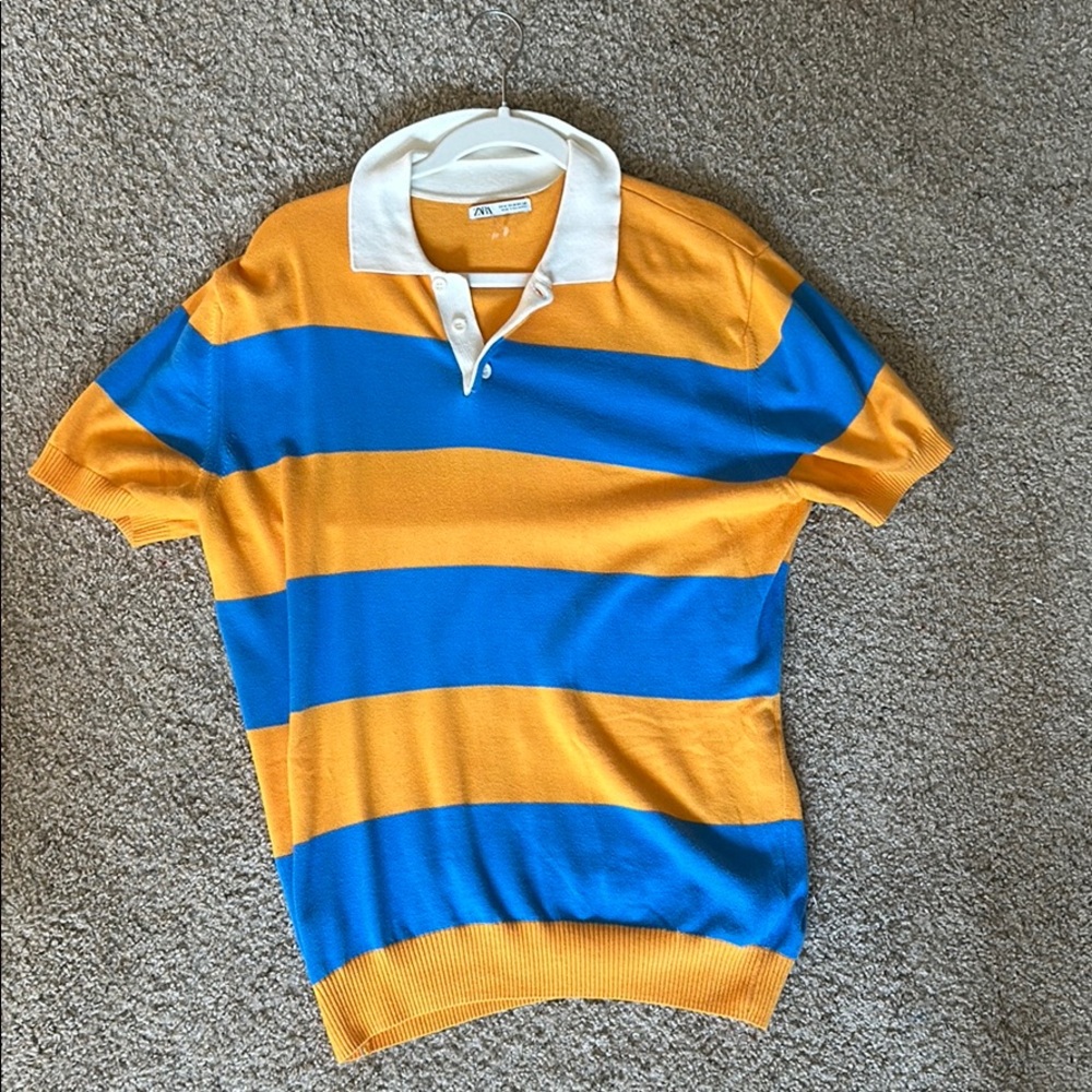 Blue and yellow striped Zara polo